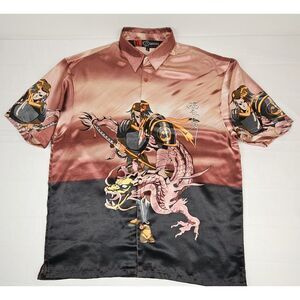 Barcode Button Up Shirt Mens‎ XL. Vintage Anime Samurai & Dragon AOP.